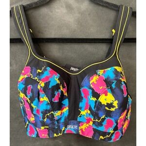 Panache Sport Bra 36E Black Abstract Print Underwired High Impact Gym Workout